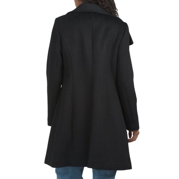 COLE HAAN Black Wool Blend Oversized Collar Coat - Picture 2 of 2